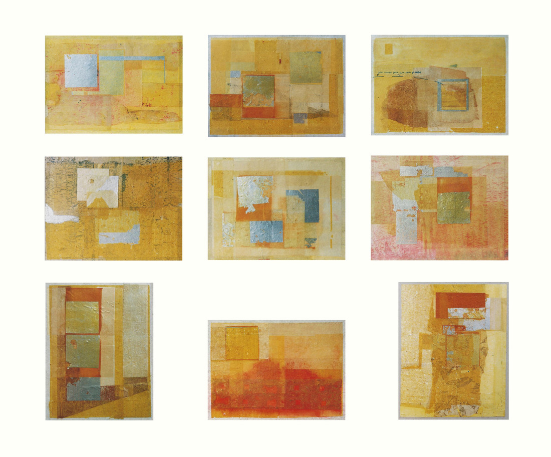 Mona Könen: aus dem Zyklus: "Asiatische Sonnenräume" I bis IX,  Mischtechnik auf Papier,  je 33 x 25 cm,  9 von bisher 25 Arbeiten 